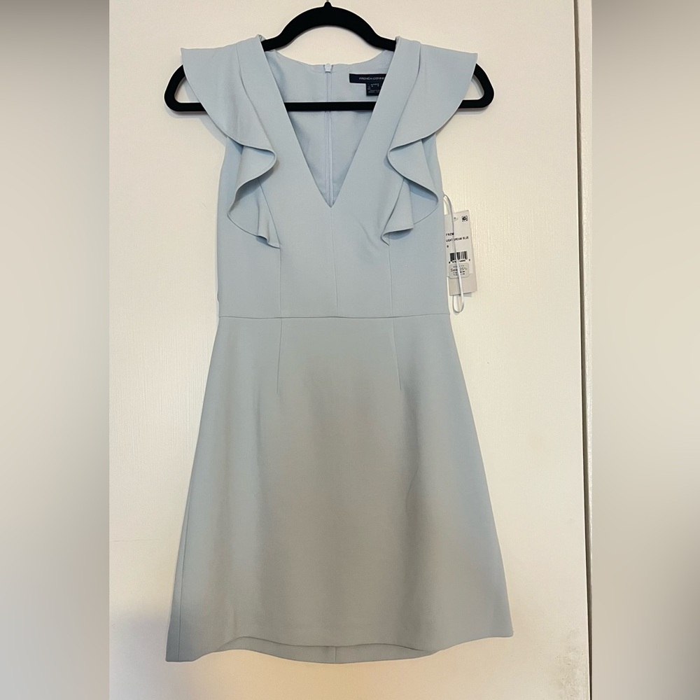 French Connection Light Dream Blue Ruffled A-Line Mini Dress (New)